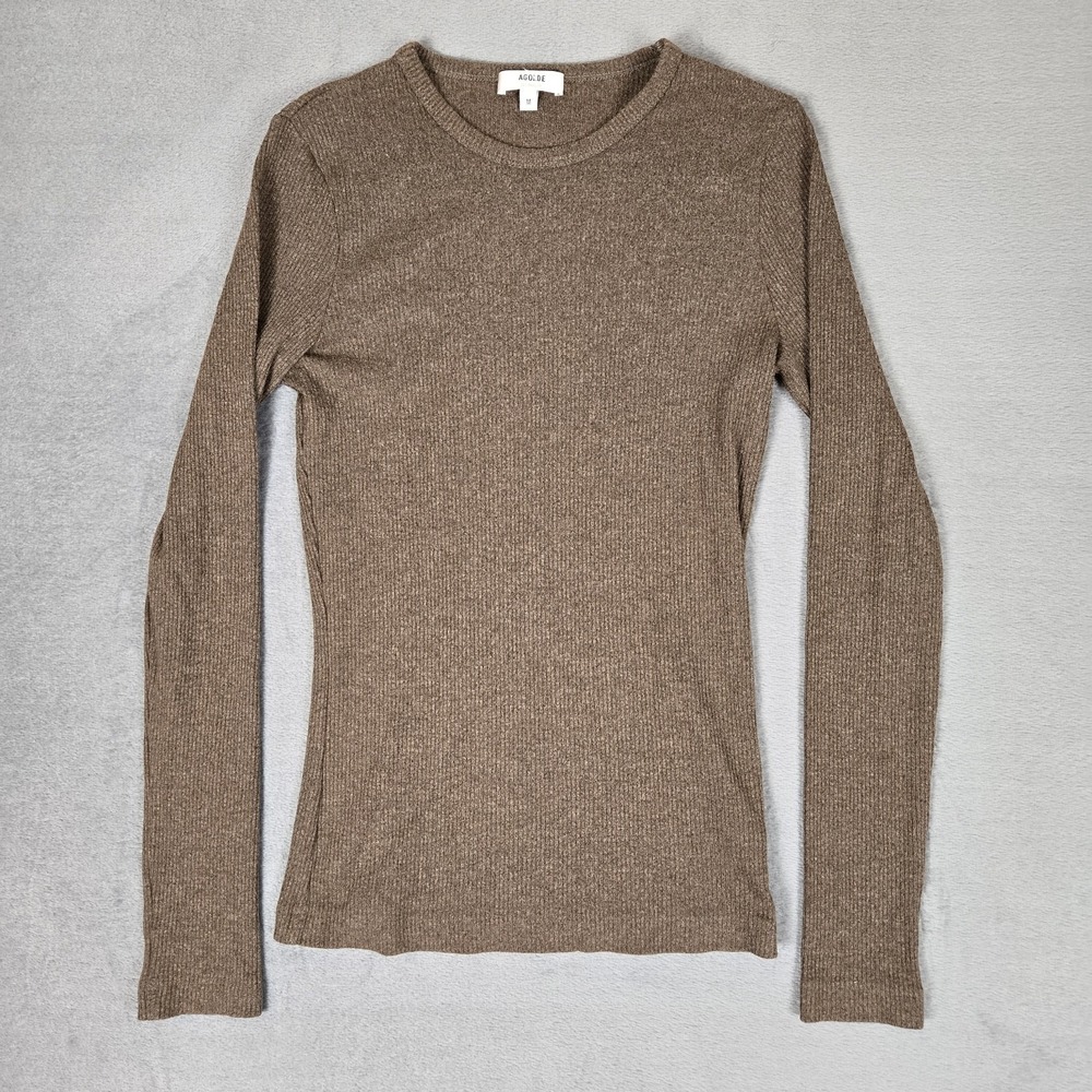 AGOLDE Shirt Womens Medium Delphi Slim Tee Crew Neck Ribbed Knit L/S Strech